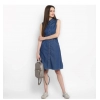 Dropship Women's Denim Solid Sleeveless Above Knee Dress (Blue)