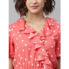 Dropship Women's Polyester Polka Flutter Above Knee Dress (Coral)