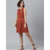 Dropship Women's Rayon Polka Sleeveless Above Knee Dress (Rust)