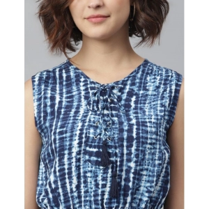 Generic Women's Rayon Tie & Dye Sleeveless Above Knee Dress (Blue)
