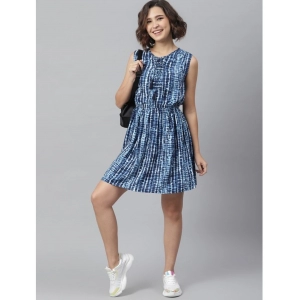 Generic Women's Rayon Tie & Dye Sleeveless Above Knee Dress (Blue)