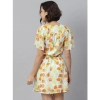 Dropship Women's Polyester Printed Flutter Above Knee Dress (Orange - Yellow)