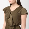 Dropship Women's Polyester Ruffled Cap Sleeve Knee-Length Dress (Olive)