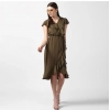 Dropship Women's Polyester Ruffled Cap Sleeve Knee-Length Dress (Olive)
