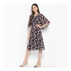 Dropship Women's Polyester Floral Short Sleeve Knee-Length Dress (Black - Multicolor)