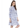 Dropship Women's Cotton Checkered Roll Up Sleeve Above Knee Dress (Blue)