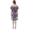 Dropship Women's Polyester Crepe Floral Half Sleeve Above Knee Dress (Navy Blue)
