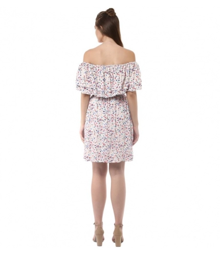 Women's Rayon Floral Half Sleeve Above Knee Dress (Multicolor)