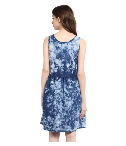 Women's Denim Tie &amp; Dye Sleeveless Above Knee Dress (Blue)