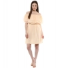 Dropship Women's Polyester Solid Sleeveless Knee-Length Dress (Beige)