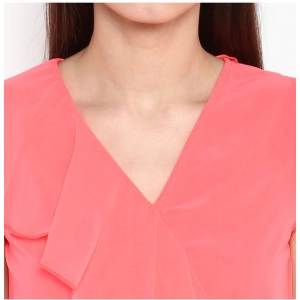 Generic Women's Polyester Ruffled Cap Sleeve Below Knee Dress (Coral Pink)