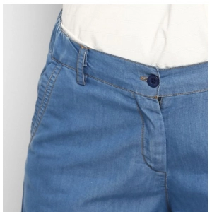 Generic Women's Denim Solid Buttoned Below Knee Culottes (Light Blue)