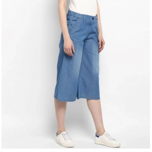 Generic Women's Denim Solid Buttoned Below Knee Culottes (Light Blue)