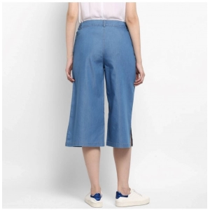 Generic Women's Denim Solid Buttoned Below Knee Culottes (Light Blue)