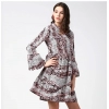Dropship Women's Polyester Animal Print Bell Sleeve Above Knee Dress (Pink - Black)