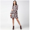 Dropship Women's Polyester Animal Print Bell Sleeve Above Knee Dress (Pink - Black)