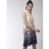 Dropship Women's Polyester Floral Sleeveless Above Knee Dress (Cream)