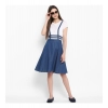 Dropship Women's Denim Solid Shoulder Straps Below Knee Dress (Blue)