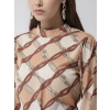 Dropship Women's Polyester Checkered Long Sleeves Above Knee Dress (Off White - Brown)
