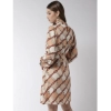 Dropship Women's Polyester Checkered Long Sleeves Above Knee Dress (Off White - Brown)