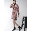 Dropship Women's Polyester Printed Long Sleeves Above Knee Dress (Red)