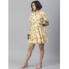 Dropship Women's Polyester Printed Flutter Above Knee Dress (Yellow - Orange)