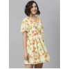 Dropship Women's Polyester Printed Flutter Above Knee Dress (Yellow - Orange)