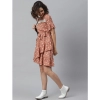 Dropship Women's Polyester Polka Bell Sleeve Above Knee Dress (Brown)