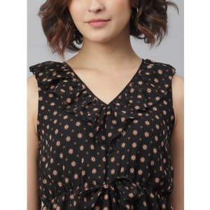 Generic Women's Polyester Peplum Sleeveless Above Knee Dress (Black)