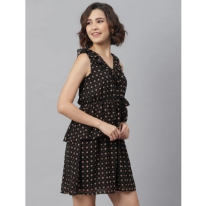 Generic Women's Polyester Peplum Sleeveless Above Knee Dress (Black)