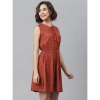 Dropship Women's Rayon Polka Sleeveless Above Knee Dress (Rust)