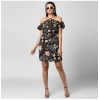 Dropship Women's Polyester Floral Cold Shoulder Above Knee Dress (Black)