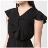 Dropship Women's Polyester Ruffled Cap Sleeve Knee-Length Dress (Black)