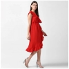 Dropship Women's Polyester Ruffled Cap Sleeve Knee-Length Dress (Red)