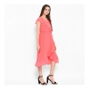 Dropship Women's Polyester Ruffled Cap Sleeve Below Knee Dress (Coral Pink)