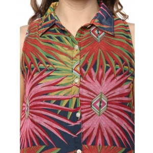 Generic Women's Polyester Floral Sleeveless Below Knee Dress (Multicolor)
