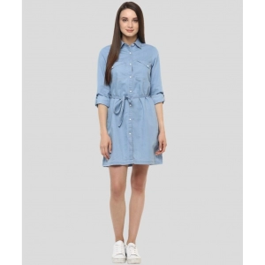 Generic Women's Denim Solid Long Sleeves Above Knee Dress (Blue)