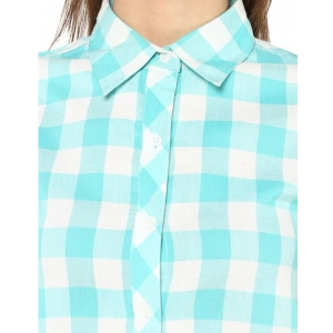 Generic Women's Rayon Checkered Short Sleeve Above Knee Dress (SkuBlue - White)