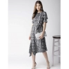 Dropship Women's Polyester Animal Print Short Sleeve Knee-Length Dress (Black - White)