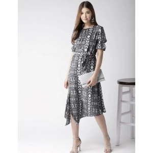 Generic Women's Polyester Animal Print Short Sleeve Knee-Length Dress (Black - White)