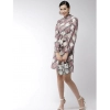 Dropship Women's Polyester Checkered Long Sleeves Above Knee Dress (Off White - Lavender)