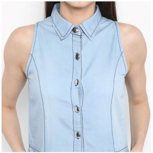 Generic Women's Denim Solid Sleeveless Below Knee Dress (Blue)