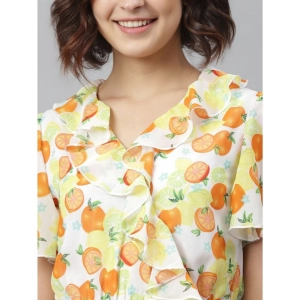 Generic Women's Polyester Printed Flutter Above Knee Dress (Yellow - Orange)