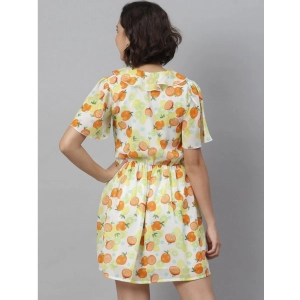Generic Women's Polyester Printed Flutter Above Knee Dress (Yellow - Orange)