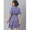 Dropship Women's Polyester Polka Bell Sleeve Above Knee Dress (Lavender)