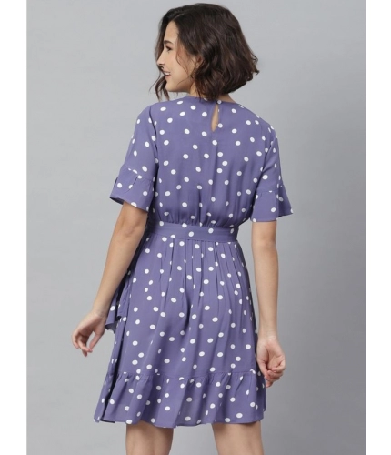 Women's Polyester Polka Bell Sleeve Above Knee Dress (Lavender)