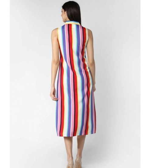 Women's Polyester Striped Sleeveless Calf-length Dress (Multicolor)
