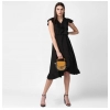 Dropship Women's Polyester Ruffled Cap Sleeve Knee-Length Dress (Black)