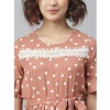 Dropship Women's Polyester Polka Bell Sleeve Above Knee Dress (Brown)