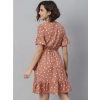 Dropship Women's Polyester Polka Bell Sleeve Above Knee Dress (Brown)